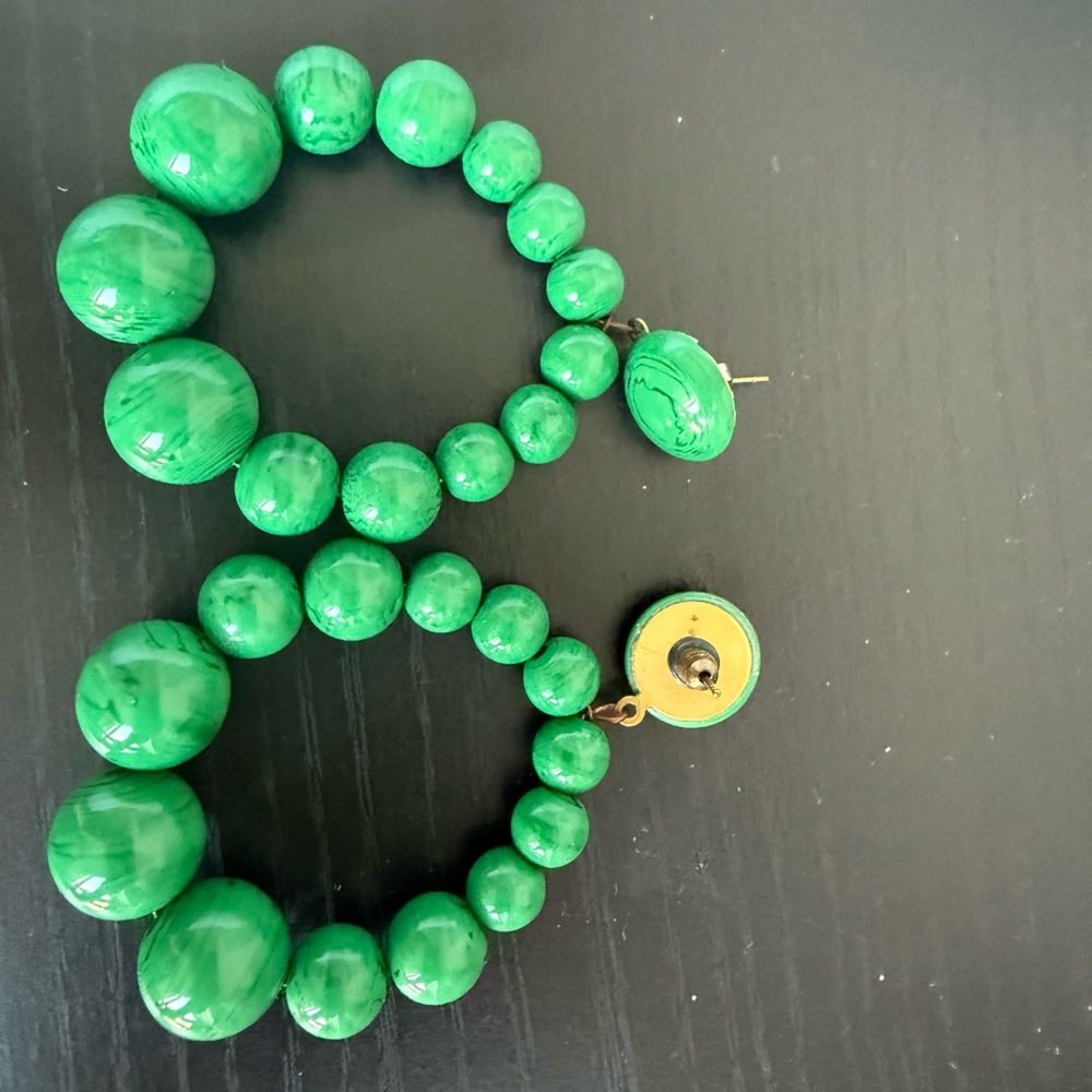Green Beaded Hoop Earrings